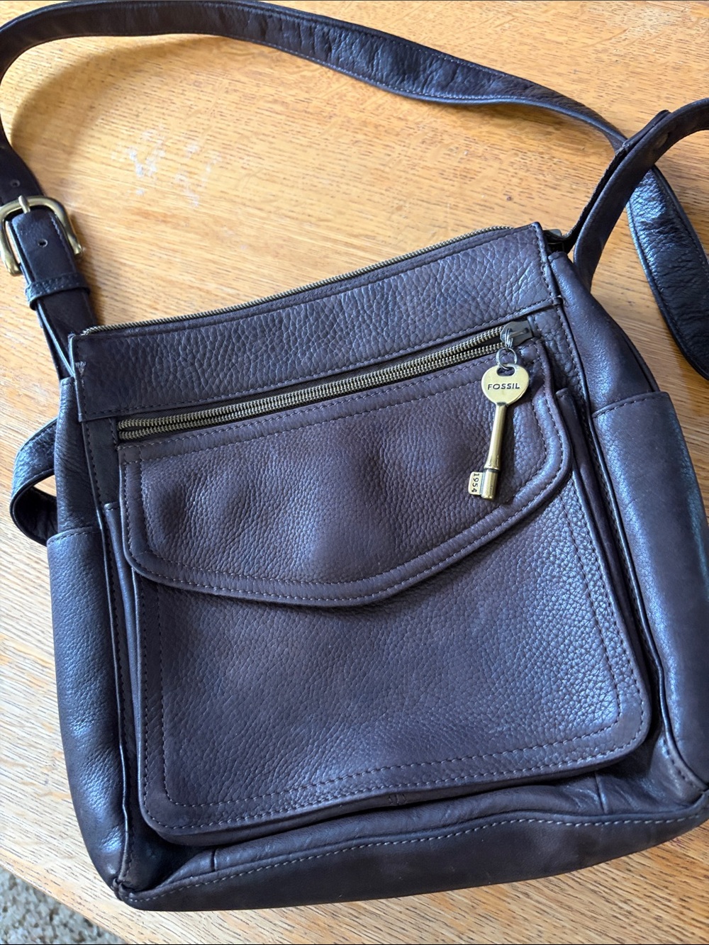 Fossil Dark Brown Leather Messenger Crossbody